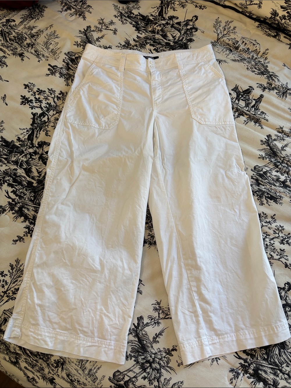 Chaps White Wide-Leg Crop Pants